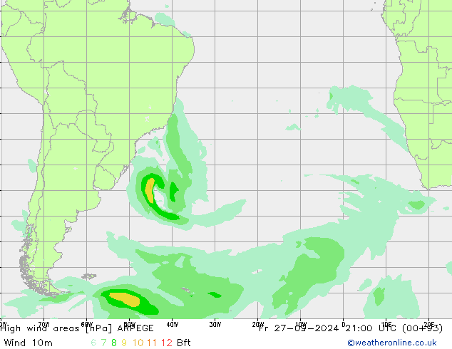 Izotacha ARPEGE pt. 27.09.2024 21 UTC