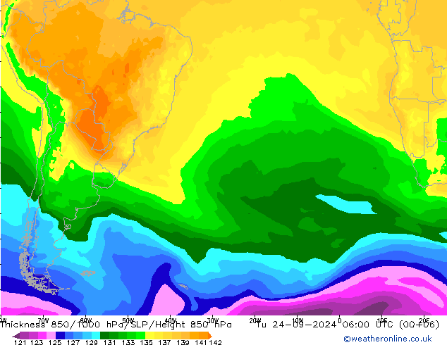 Thck 850-1000 hPa ARPEGE mar 24.09.2024 06 UTC