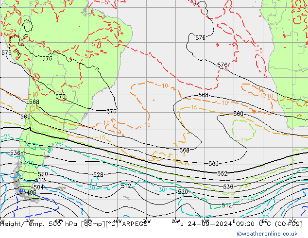 Géop./Temp. 500 hPa ARPEGE mar 24.09.2024 09 UTC