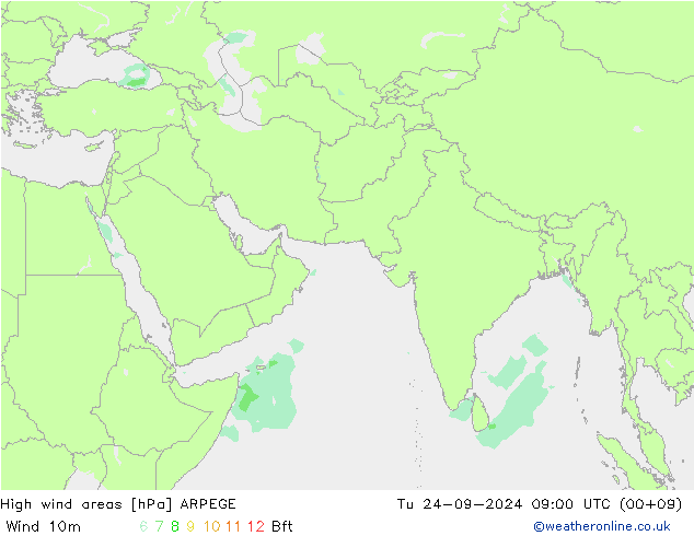 High wind areas ARPEGE mar 24.09.2024 09 UTC