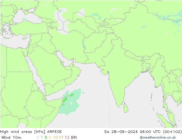 High wind areas ARPEGE Sa 28.09.2024 06 UTC