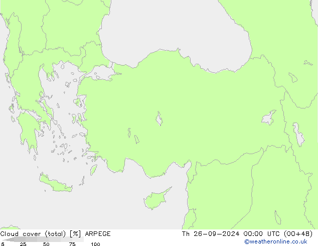 Cloud cover (total) ARPEGE Čt 26.09.2024 00 UTC