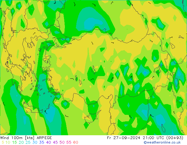 Wind 100m ARPEGE Fr 27.09.2024 21 UTC