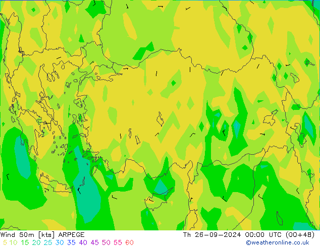 Wind 50m ARPEGE Th 26.09.2024 00 UTC