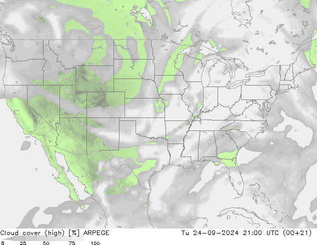 облака (средний) ARPEGE вт 24.09.2024 21 UTC