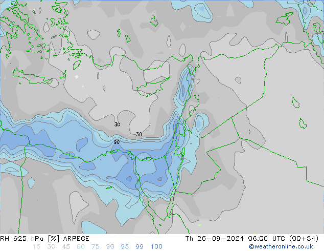 Humedad rel. 925hPa ARPEGE jue 26.09.2024 06 UTC