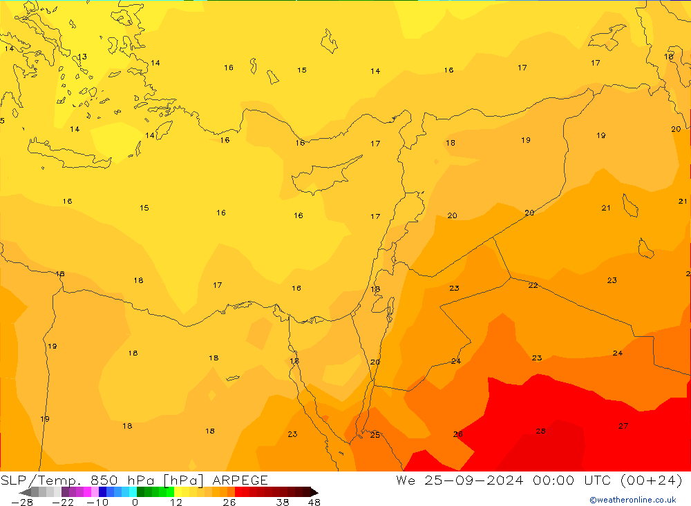 SLP/Temp. 850 hPa ARPEGE We 25.09.2024 00 UTC