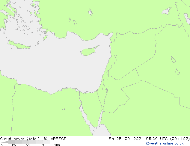 Cloud cover (total) ARPEGE Sa 28.09.2024 06 UTC