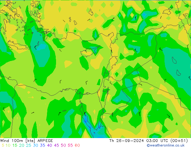 Wind 100m ARPEGE Th 26.09.2024 03 UTC