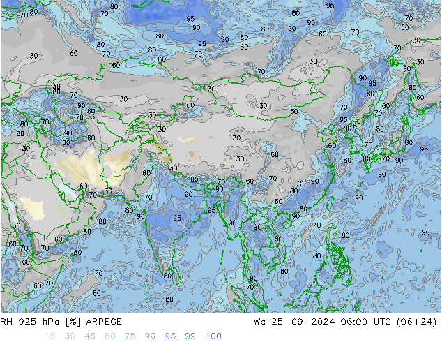 RH 925 hPa ARPEGE We 25.09.2024 06 UTC