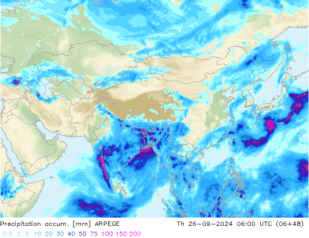 Precipitation accum. ARPEGE Th 26.09.2024 06 UTC