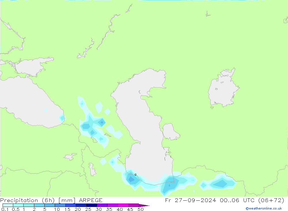 Precipitation (6h) ARPEGE Pá 27.09.2024 06 UTC