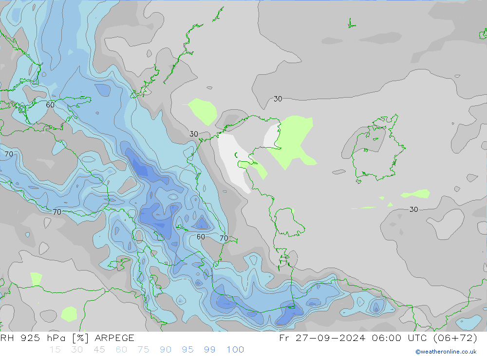 RH 925 hPa ARPEGE  27.09.2024 06 UTC