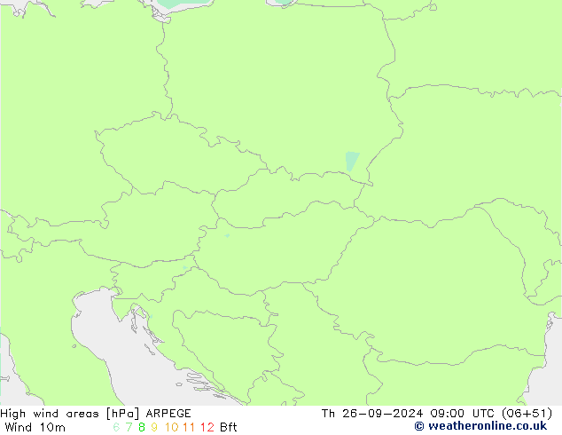 High wind areas ARPEGE jue 26.09.2024 09 UTC