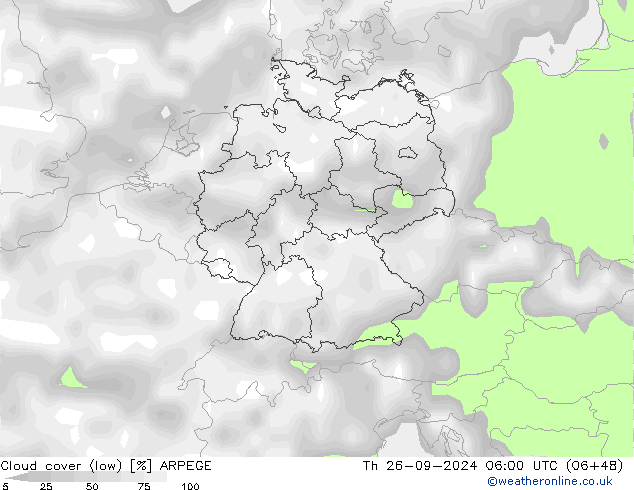 nuvens (baixo) ARPEGE Qui 26.09.2024 06 UTC