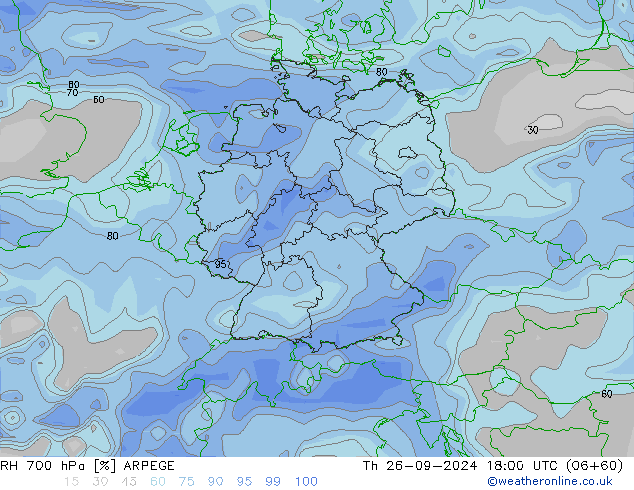 RH 700 гПа ARPEGE чт 26.09.2024 18 UTC