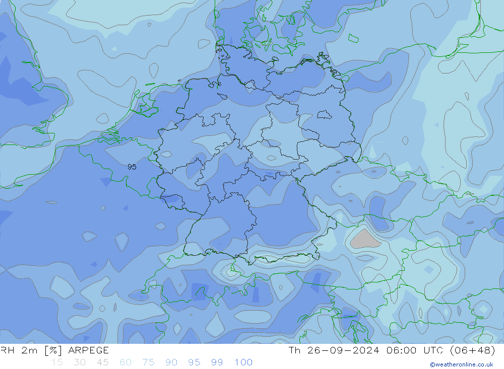 RH 2m ARPEGE Do 26.09.2024 06 UTC