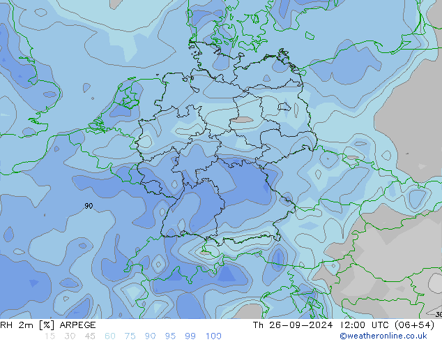 RH 2m ARPEGE Čt 26.09.2024 12 UTC