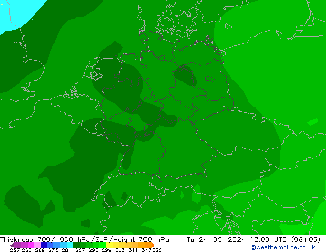 Thck 700-1000 hPa ARPEGE  24.09.2024 12 UTC