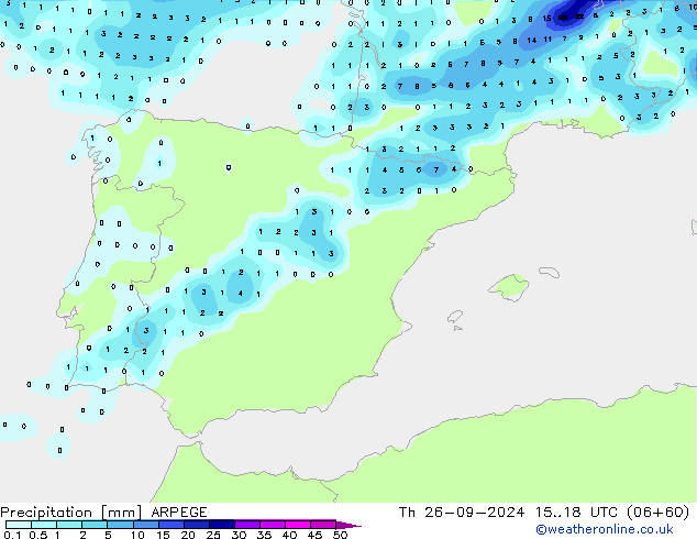 precipitação ARPEGE Qui 26.09.2024 18 UTC