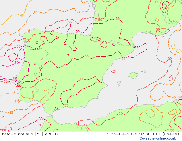 Theta-e 850hPa ARPEGE do 26.09.2024 03 UTC