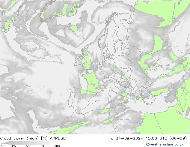 Nubes altas ARPEGE mar 24.09.2024 15 UTC