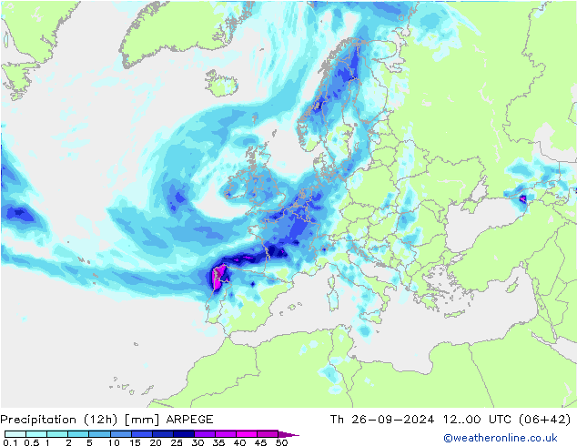 Totale neerslag (12h) ARPEGE do 26.09.2024 00 UTC