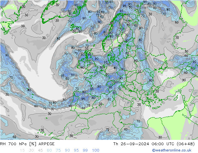 RH 700 hPa ARPEGE  26.09.2024 06 UTC