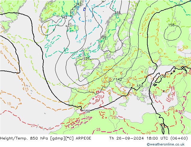 Height/Temp. 850 hPa ARPEGE Th 26.09.2024 18 UTC