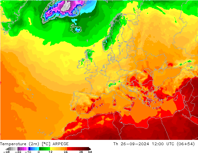 Temperatura (2m) ARPEGE Qui 26.09.2024 12 UTC