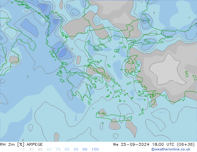 RH 2m ARPEGE Mi 25.09.2024 18 UTC