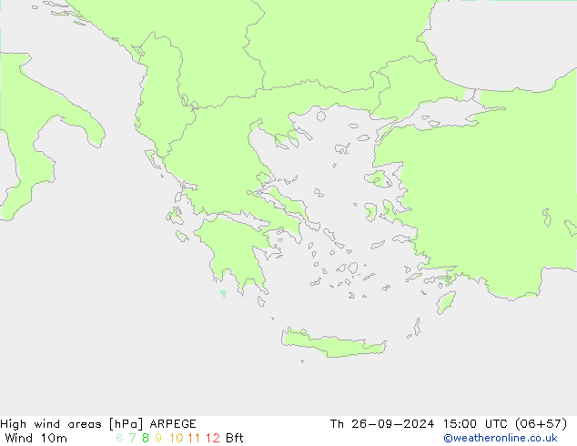 High wind areas ARPEGE Th 26.09.2024 15 UTC