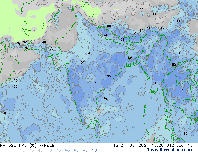 RH 925 hPa ARPEGE Tu 24.09.2024 18 UTC