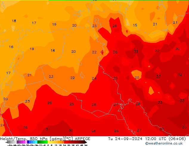 Géop./Temp. 850 hPa ARPEGE mar 24.09.2024 12 UTC