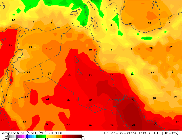 Temperatura (2m) ARPEGE vie 27.09.2024 00 UTC