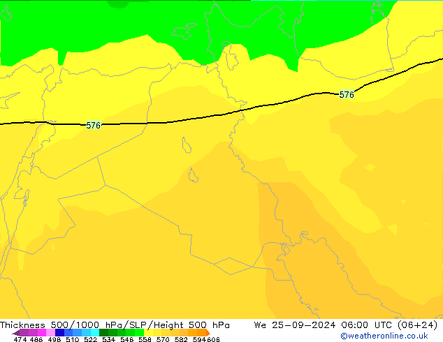 Espesor 500-1000 hPa ARPEGE mié 25.09.2024 06 UTC