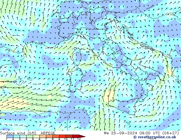  10 m (bft) ARPEGE  25.09.2024 09 UTC