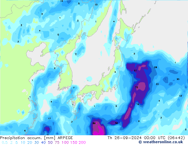 Precipitation accum. ARPEGE  26.09.2024 00 UTC