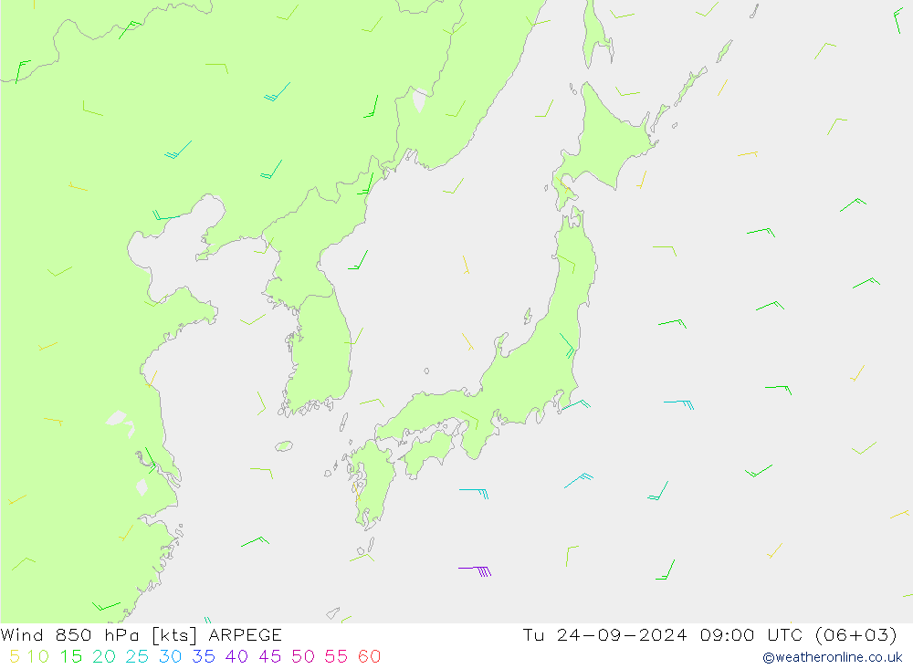 Wind 850 hPa ARPEGE Tu 24.09.2024 09 UTC