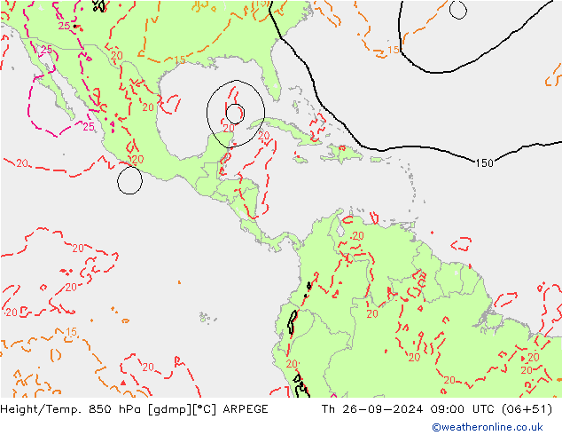 Géop./Temp. 850 hPa ARPEGE jeu 26.09.2024 09 UTC