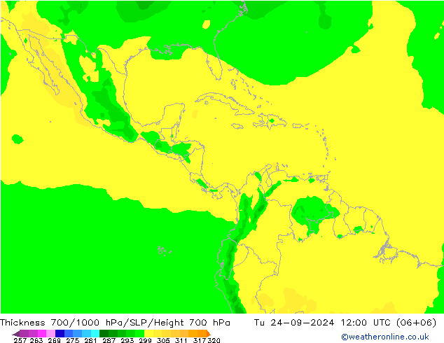 Thck 700-1000 hPa ARPEGE Ter 24.09.2024 12 UTC