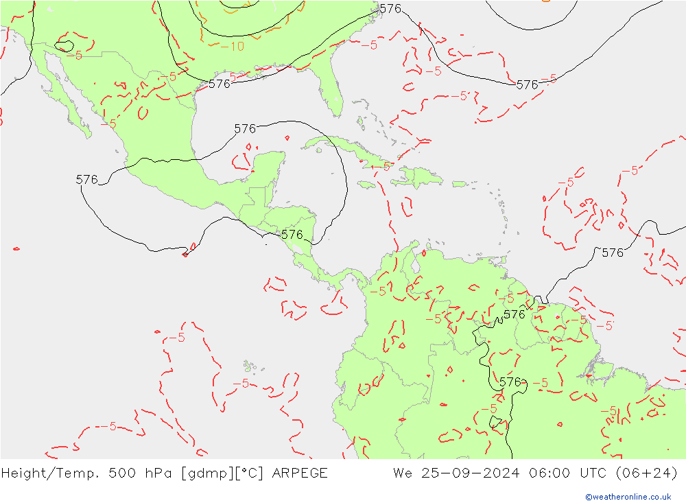 Height/Temp. 500 hPa ARPEGE śro. 25.09.2024 06 UTC