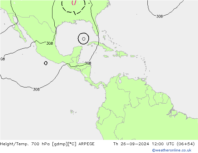 Geop./Temp. 700 hPa ARPEGE jue 26.09.2024 12 UTC