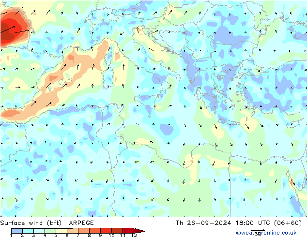  10 m (bft) ARPEGE  26.09.2024 18 UTC