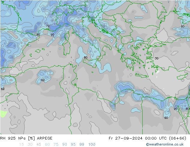 RH 925 hPa ARPEGE  27.09.2024 00 UTC