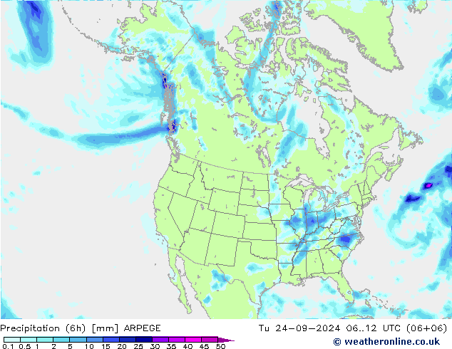 Precipitation (6h) ARPEGE Tu 24.09.2024 12 UTC