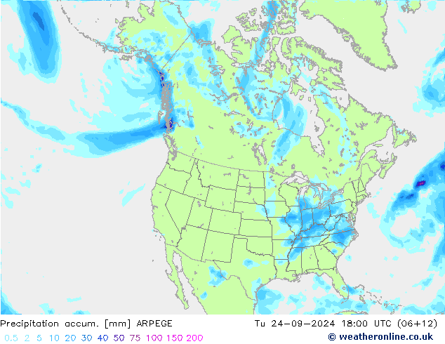 Precipitation accum. ARPEGE wto. 24.09.2024 18 UTC