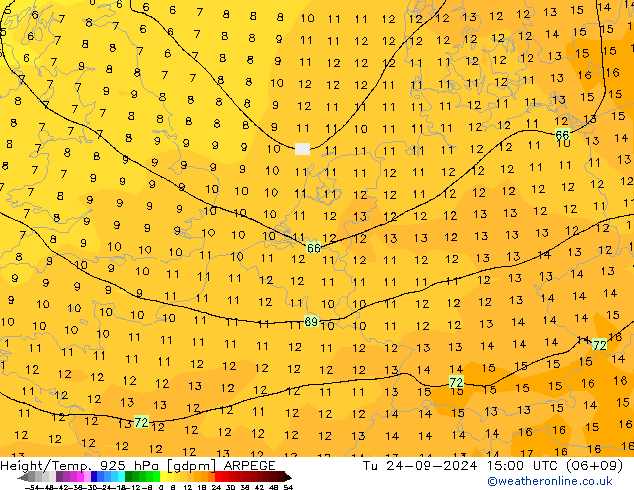 Height/Temp. 925 hPa ARPEGE Di 24.09.2024 15 UTC