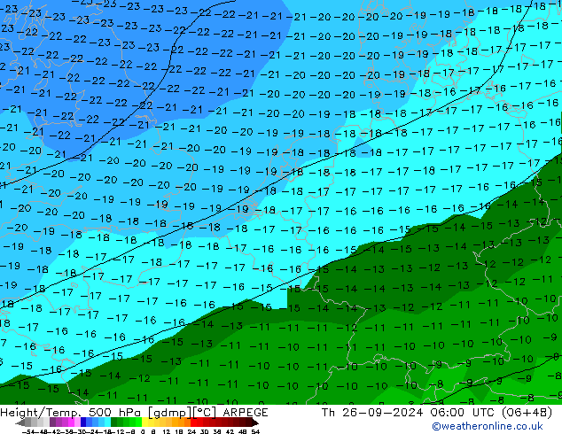 Height/Temp. 500 hPa ARPEGE Th 26.09.2024 06 UTC