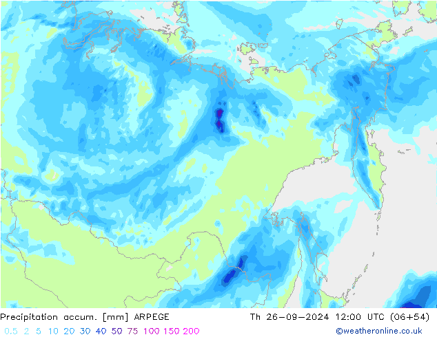 Precipitación acum. ARPEGE jue 26.09.2024 12 UTC